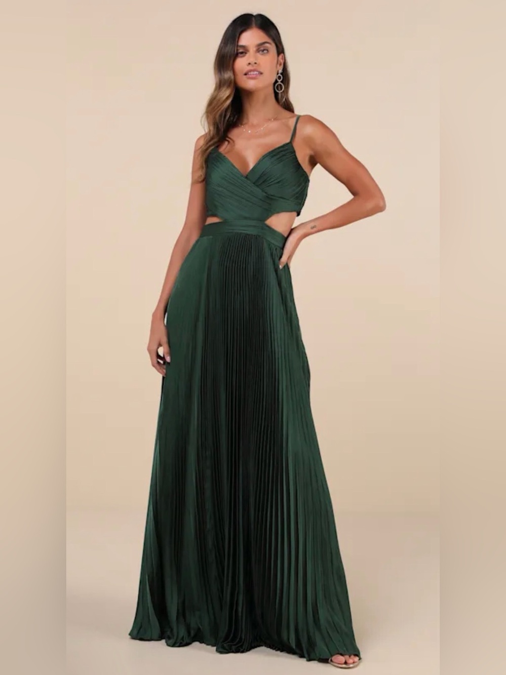 NWOT Lulus Got the Glam Emerald Green Pleated Cutout Maxi Dress